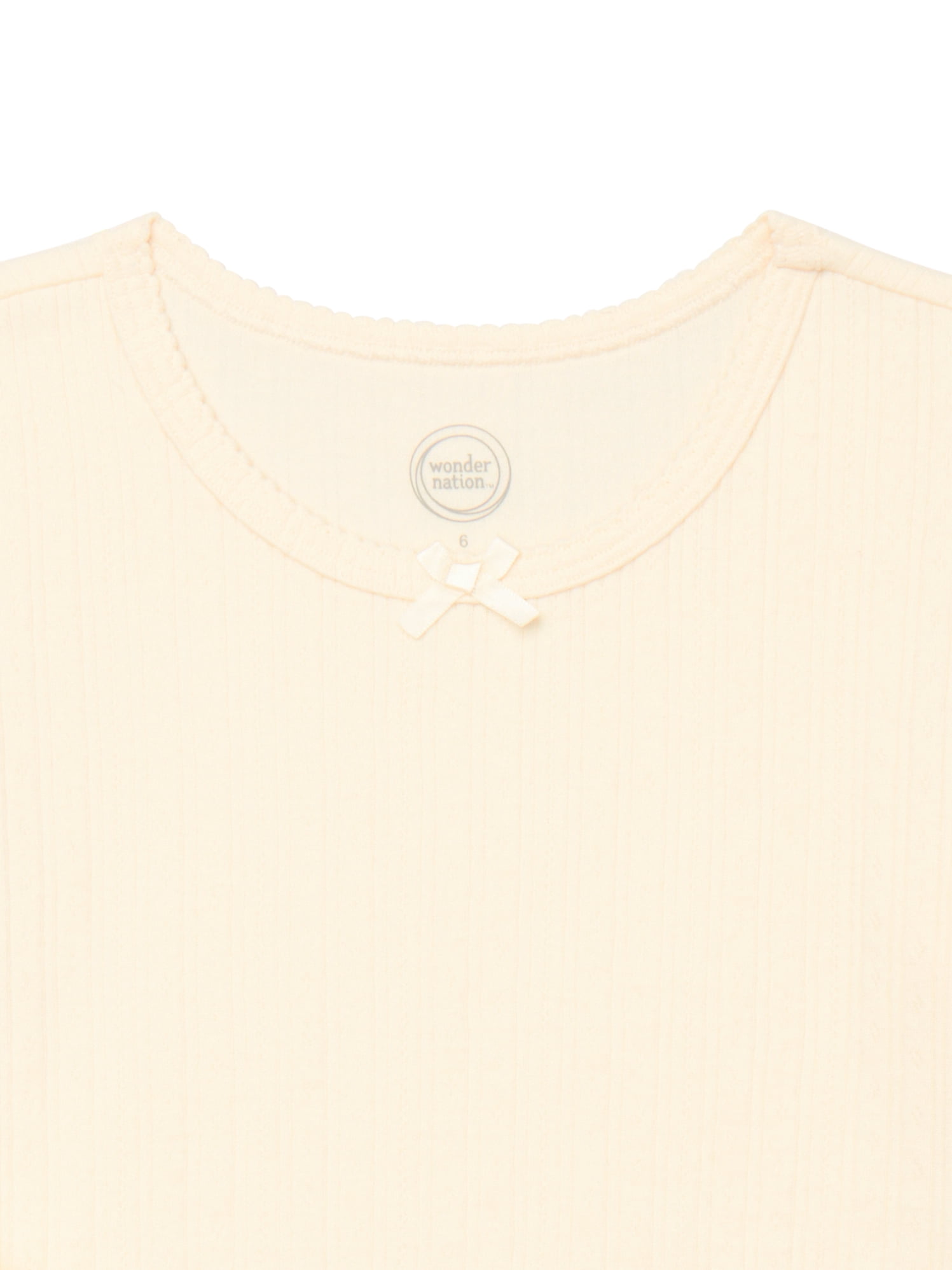 Wonder Nation Little Girls Long Sleeve Ribbed Lettuce Edge Tee, Sizes 4-10