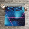 thumbnail image 3 of Ambesonne Navy and Blush Quilted Bedspread Set 3 Pcs, Retrofuturistic, Queen Size, Indigo Blue Hot Pink, 3 of 3