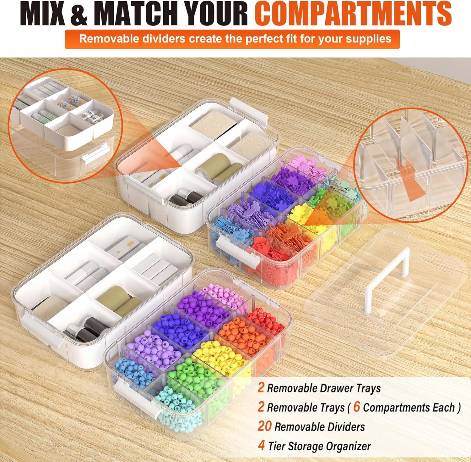 4-Layer Craft Organizers and Storage with 2 Removable Drawers, Large Art Supply Case with 20 Adjustable Dividers, Portable Sewing Box for Beads, Craft Supplies, Scrapbooking&Tools