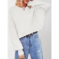 thumbnail image 6 of Women'S Oversized Batwing Sweaters Fall Outfits Trendy Crewneck Knit Side Slit Fashion Pullover Tops White M, 6 of 10