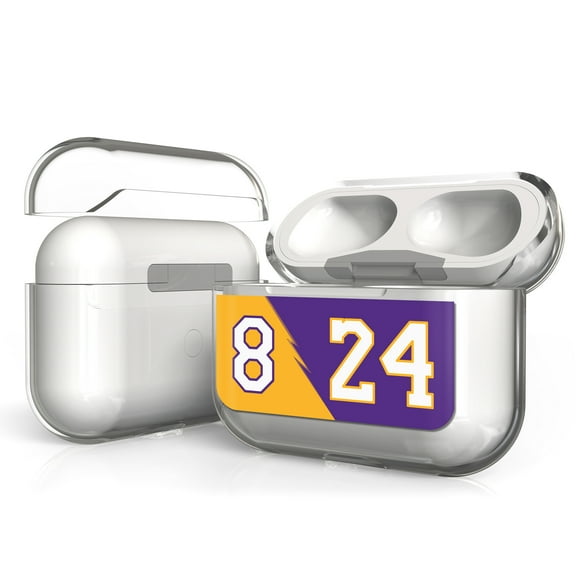 Beyond Cell Transparent Clear Case Cover Designed for Airpods Pro Charging Case Protection - Basketball Number Gold 8 & Purple 24