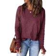 thumbnail image 3 of ZHYou Womens Long Sleeve Oversized T-Shirts,Crew Neck,Soft,Comfortable,Stretchy,Loose Fit,Casual Tops,Wine,Size S, 3 of 9