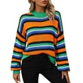 thumbnail image 2 of Lilgiuy Stripe Sweater for Women Fashion Casual Color Long Sleeve Round-Neck Sweater for Work Office Business, 2 of 5