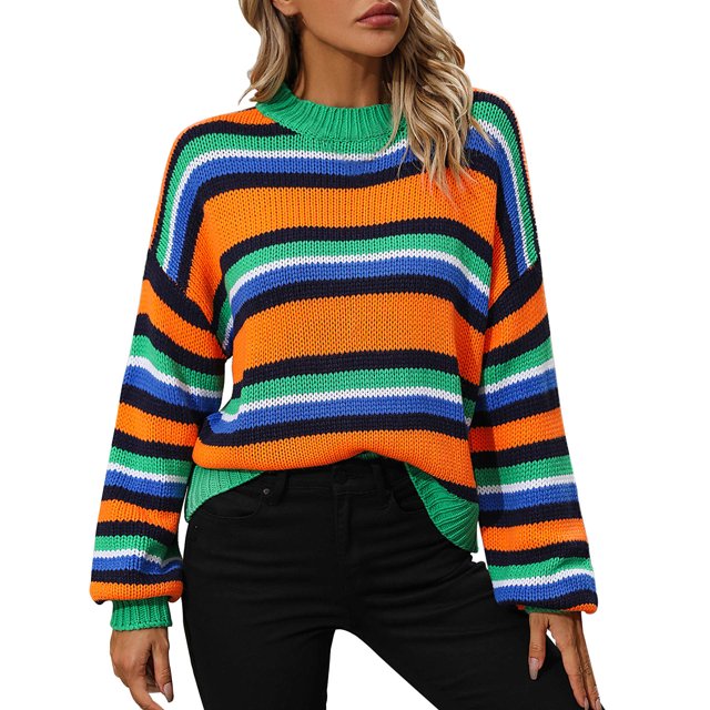 Yuyuzo Femmes Pull Manches Longues Col Rond Patchwork Couleur-Bloc Pull à Rayures Mode Pull Blouse