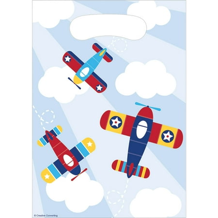 Club Pack of 96 Blue and Red Little Flyer Airplane Printed Loot Bag