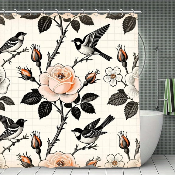 Floral with Victorian Bouquet of Flowers Print Shower Curtain,Modern Fabric Waterproof Shower Curtain Set with Hooks 70.8×70.8Inch (180×180cm)