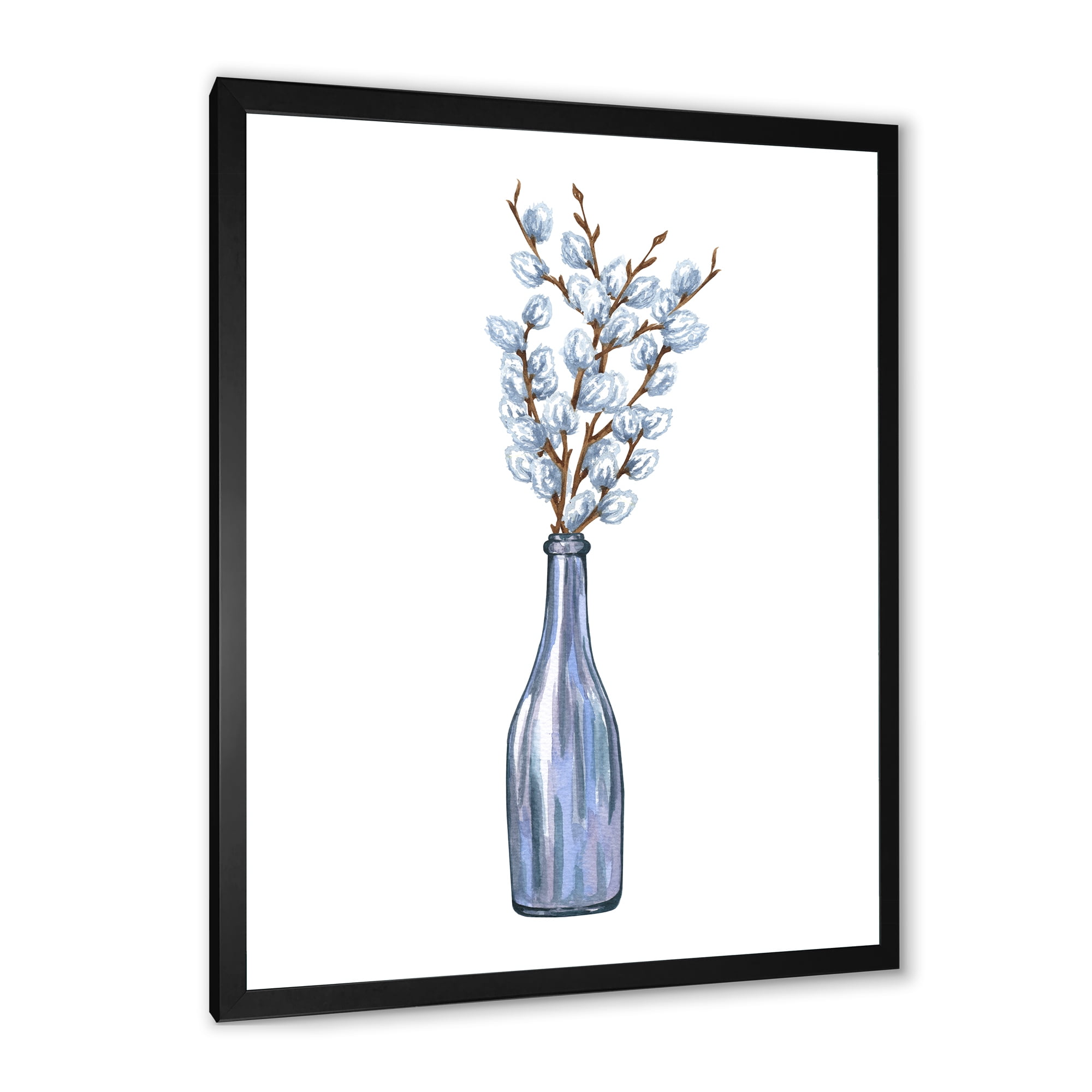 Designart 'Bunch of White Pussy Willow Twigs II' Farmhouse Framed Art Print