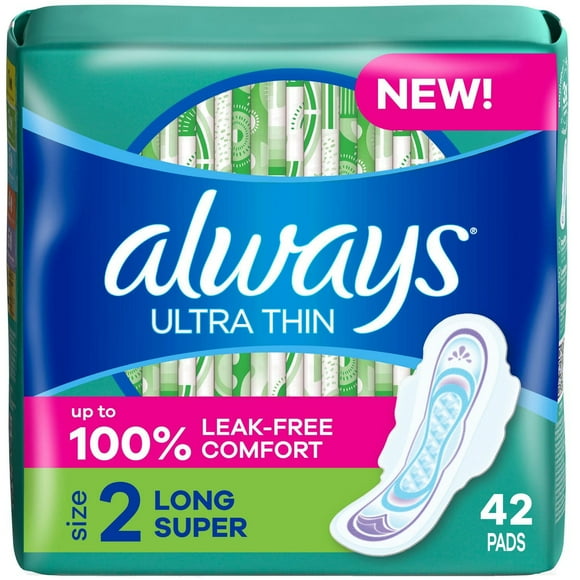 Serviettes féminines Always Ultra minces, longues, degré d’absorption super, avec ailes, pour femmes, taille2, non parfumées, 42serviettes
