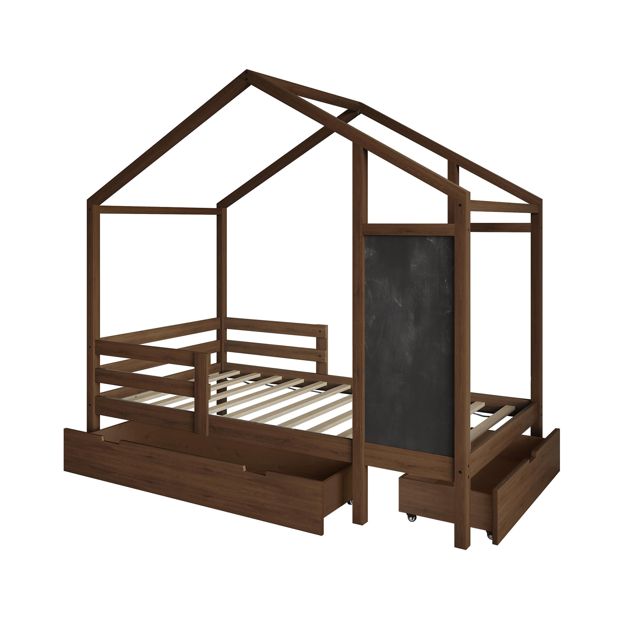 Castle Place Mid-Century Wooden Canopy Bed, Walnut