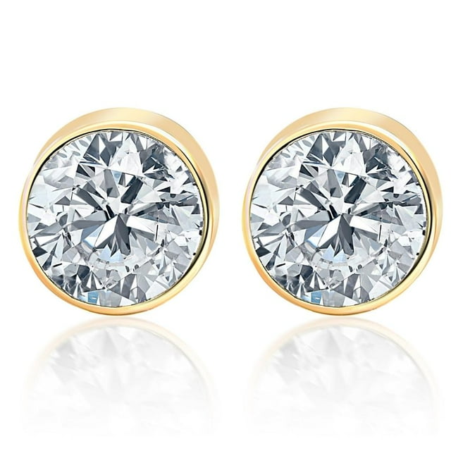 Boucles d'Oreilles Clous en Or 14 K avec Diamants Naturels Taille Ronde Brillant.40 Ct