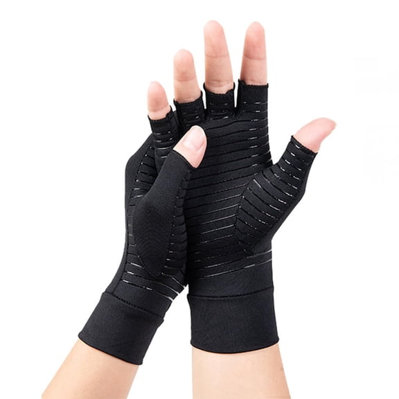 Goldeer Copper Compression Arthritis Gloves for Men & Women, Open Finger Copper Infused Compression Gloves for Hand Pain & Stiff Joints, Black, Size M