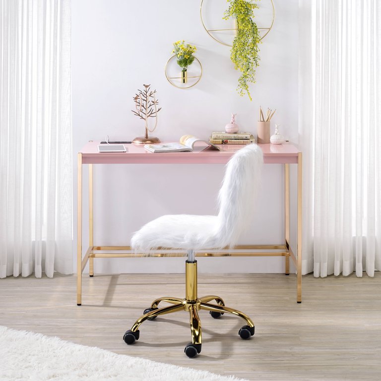 ACME Midriaks Writing Desk - Pink & Gold Finish - USB Port