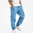 thumbnail image 2 of SGFCWSX Boys Cargo Jogger Pants, Tapered Cuff Elastic Waist Casual Trousers with Pockets for Outdoor School Everyday Blue Size 10, 2 of 7