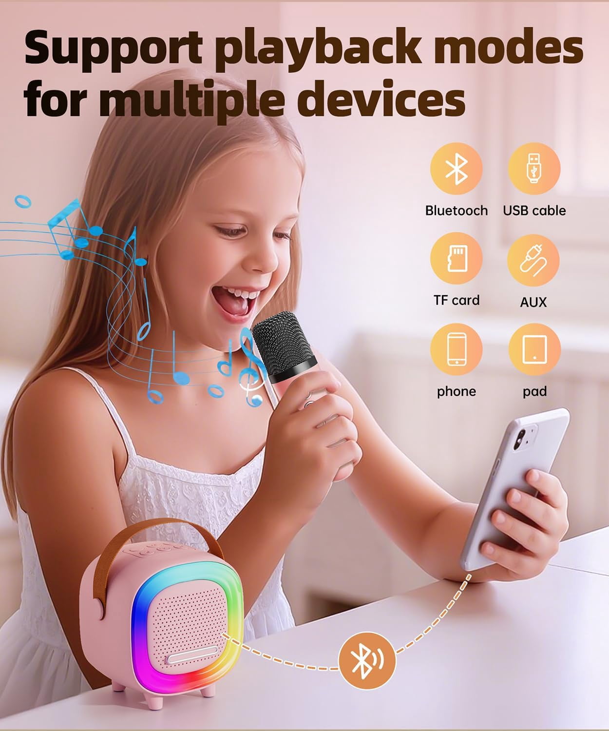 Mini Karaoke Machine Speaker for Kids Adults, Portable Bluetooth with 1 or 2 Wireless Microphones, Children's Day Birthday Gift Ideas for Toys for Teens Boys and Girls Aged 4, 5, 6, 7, 8, 9, 10, 12+