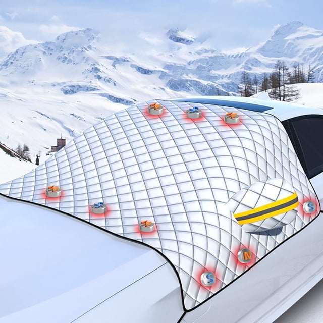 Magnetic Windshield Snow Cover with Reflective Strips, Frost Protector for Cars and Trucks, Heavy-Duty Waterproof Fabric for Winter, Universal Fit with Elastic Straps