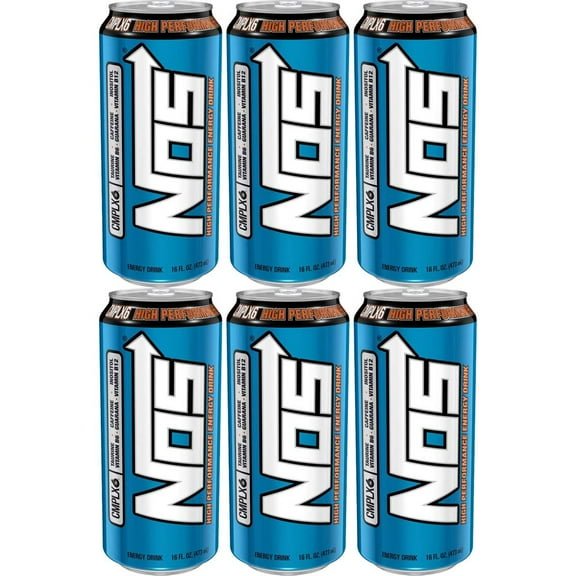 NOS High Performance Energy Drink, 16oz Can (Pack of 6, Total of 96 Fl Oz)