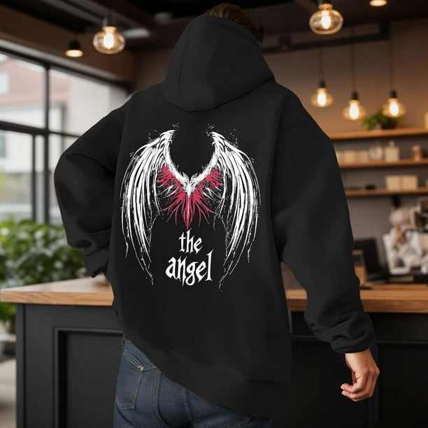 MHFRRA Sudadera con Capucha y Estampado de Ángel de Invierno, Informal, Suave, Cómoda, Cálida y Gruesa, de Manga Larga, para Actividades Al Aire Libre Negro