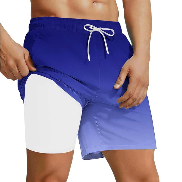 Pantalones Cortos de la Cintura Elástica con Bolsillos de la Moda Casual de los Hombres con Poliéster Transpirable de Secado Rápido, Pantalones de Playa de la Cintura Elástica de Varios Bolsillos par