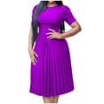 thumbnail image 2 of Summer Dresses for Women 2025 Plus Size Csual Pleated Short Sleeve Crew Neck Short Dress with Zipper Sundresses for Women Beach Fashion, 2 of 6