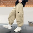 thumbnail image 4 of WEIGFI Child Boys Cargo Pants For Autumn Winter Fashion Loose Fit Casual Joggers With Multiple Pockets Twill Trousers For Kids Youth School Outdoor Daily Wear Birthday Solid Color Slacks, 4 of 9