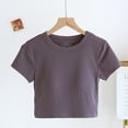 thumbnail image 2 of ZQUUVOU Women's Cotton Crop T-Shirt Solid Color Short Sleeve Crew-Neck Crop Blouses Gray (XL), 2 of 7