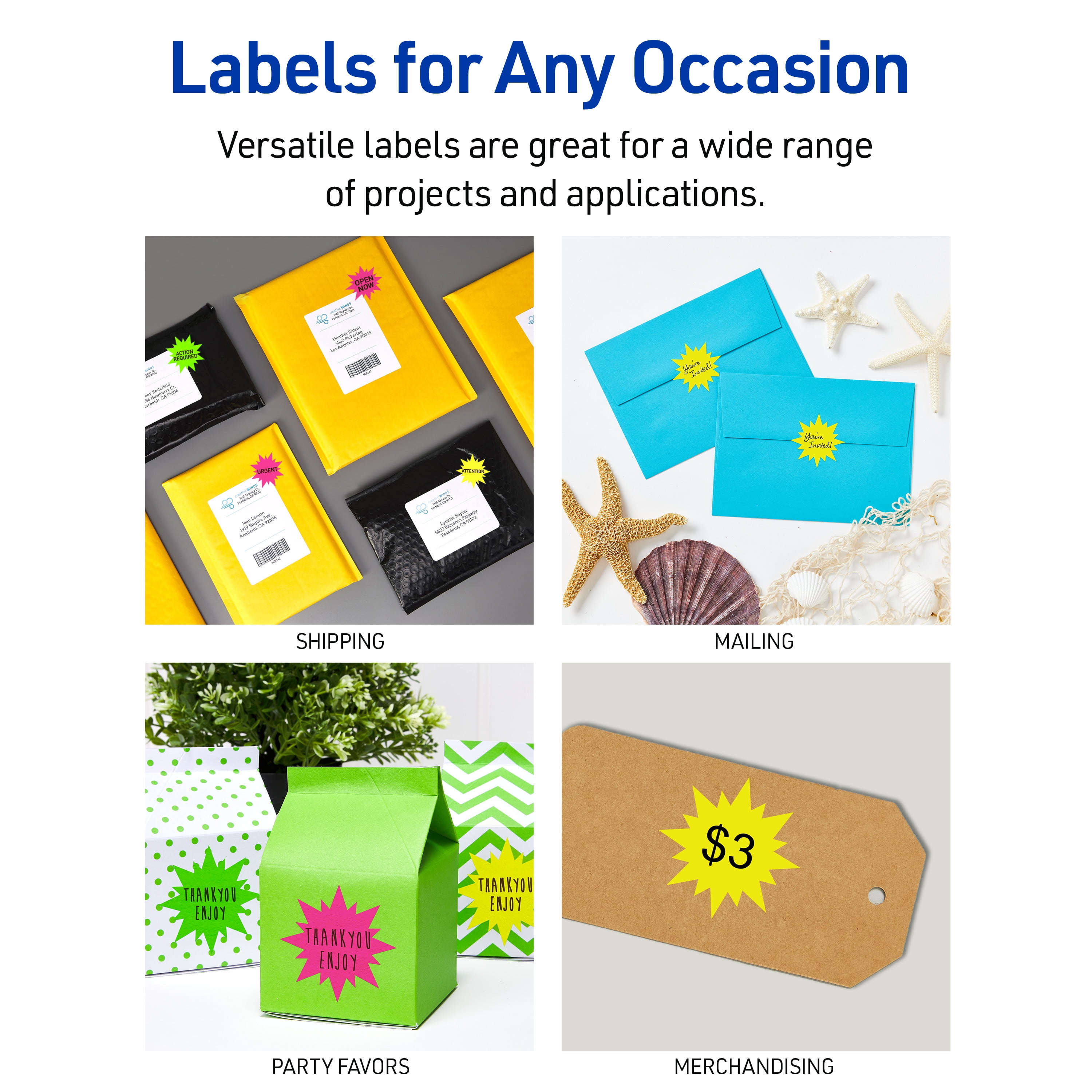 Avery Burst ID Labels, 2-1/4", Assorted Neon, 180 Total (5995)