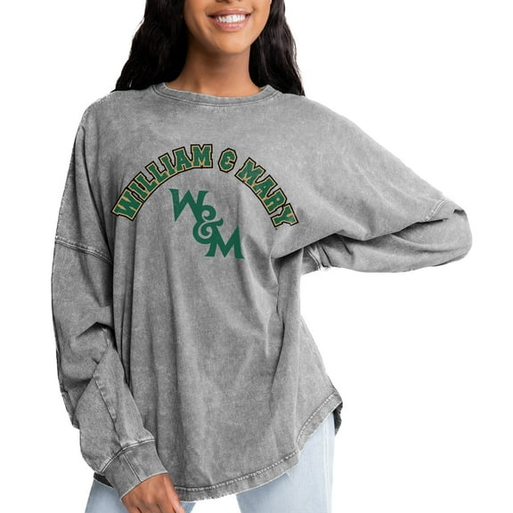 Women's Gameday Couture Gray William & Mary Tribe Faded Wash Pullover Sweatshirt