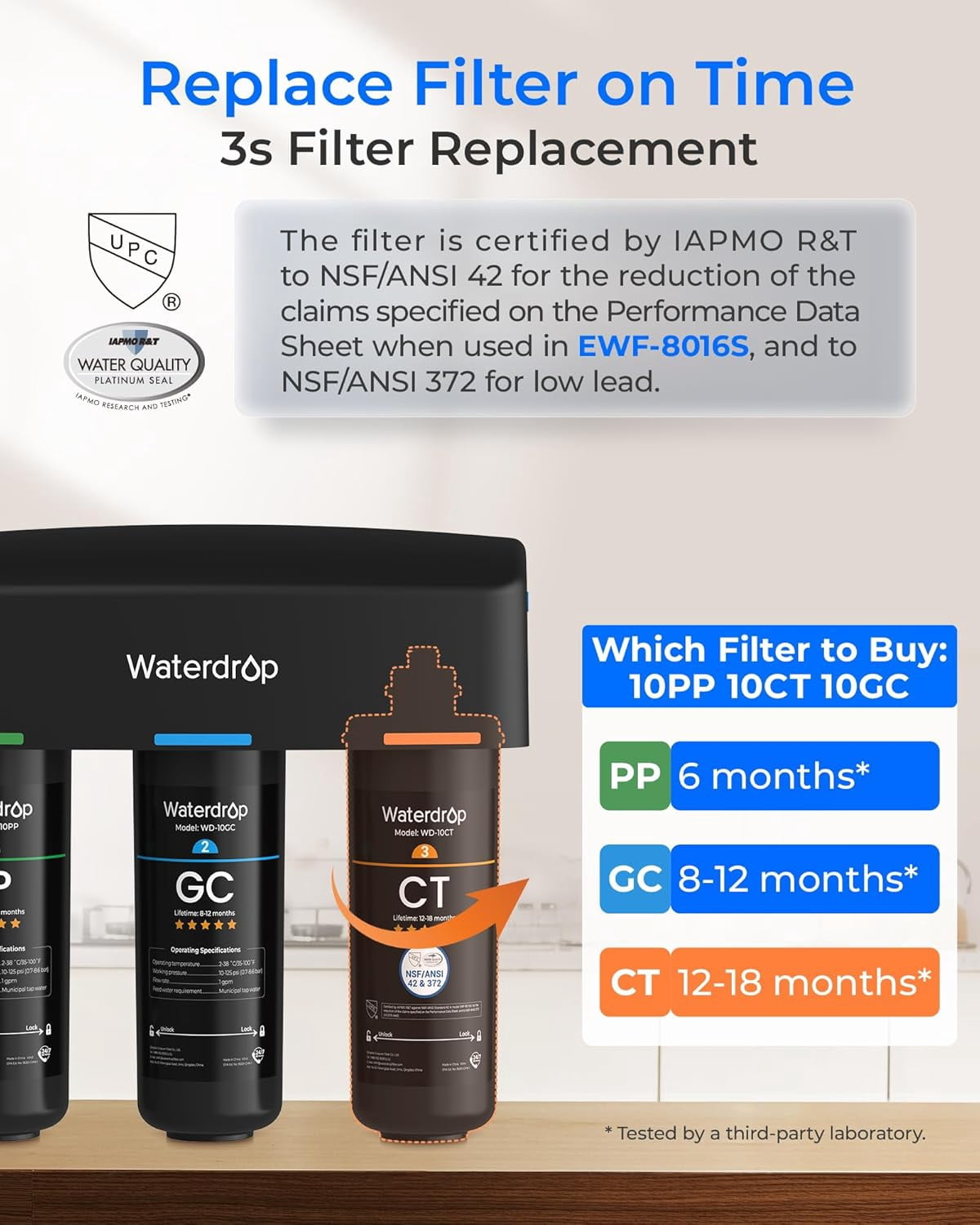 Restored Waterdrop TSB 8 Layer Under Sink Water Filter, Reduces PFAS, PFOA/PFOS, Fluoride, Chlorine, Bad Taste & Odor, with Dedicated Faucet, Under Sink Water Filtration System (Refurbished)