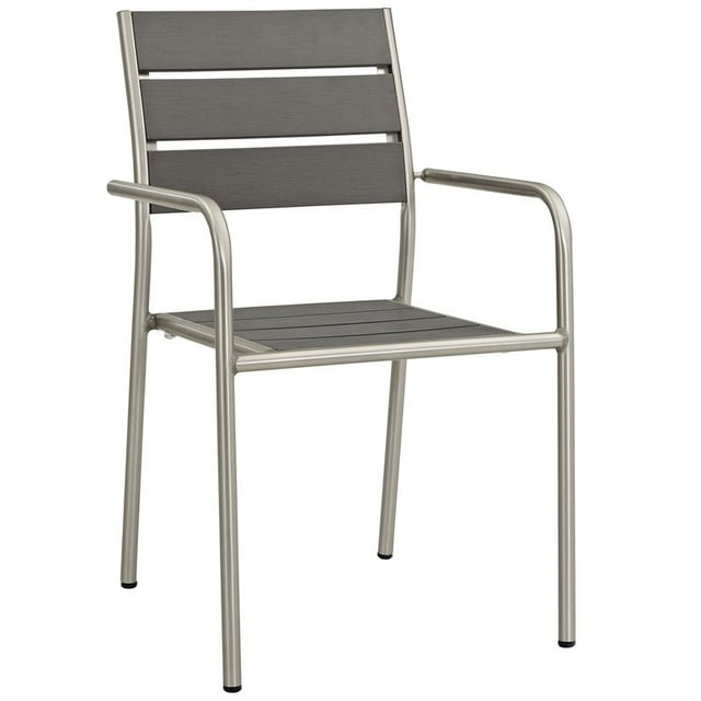 Modway Shore Outdoor Patio Aluminum Dining Armchair in Silver/Gray