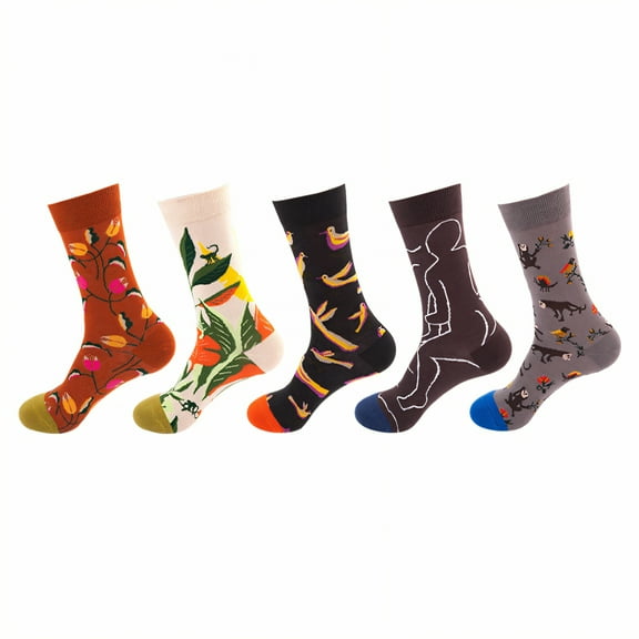 TELOLY 5Pairs Boot Socks for Women,Basketball Socks Womens Crew Socks,Fall-Winter Edition Men Socks,Combination1
