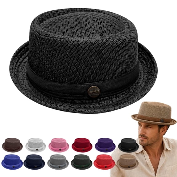 longantii Breathable Sun Protection Cap Lightweight Mesh Pork Pie Hats for Men Dress Bowler Women Salt Mafia Black Derby Black