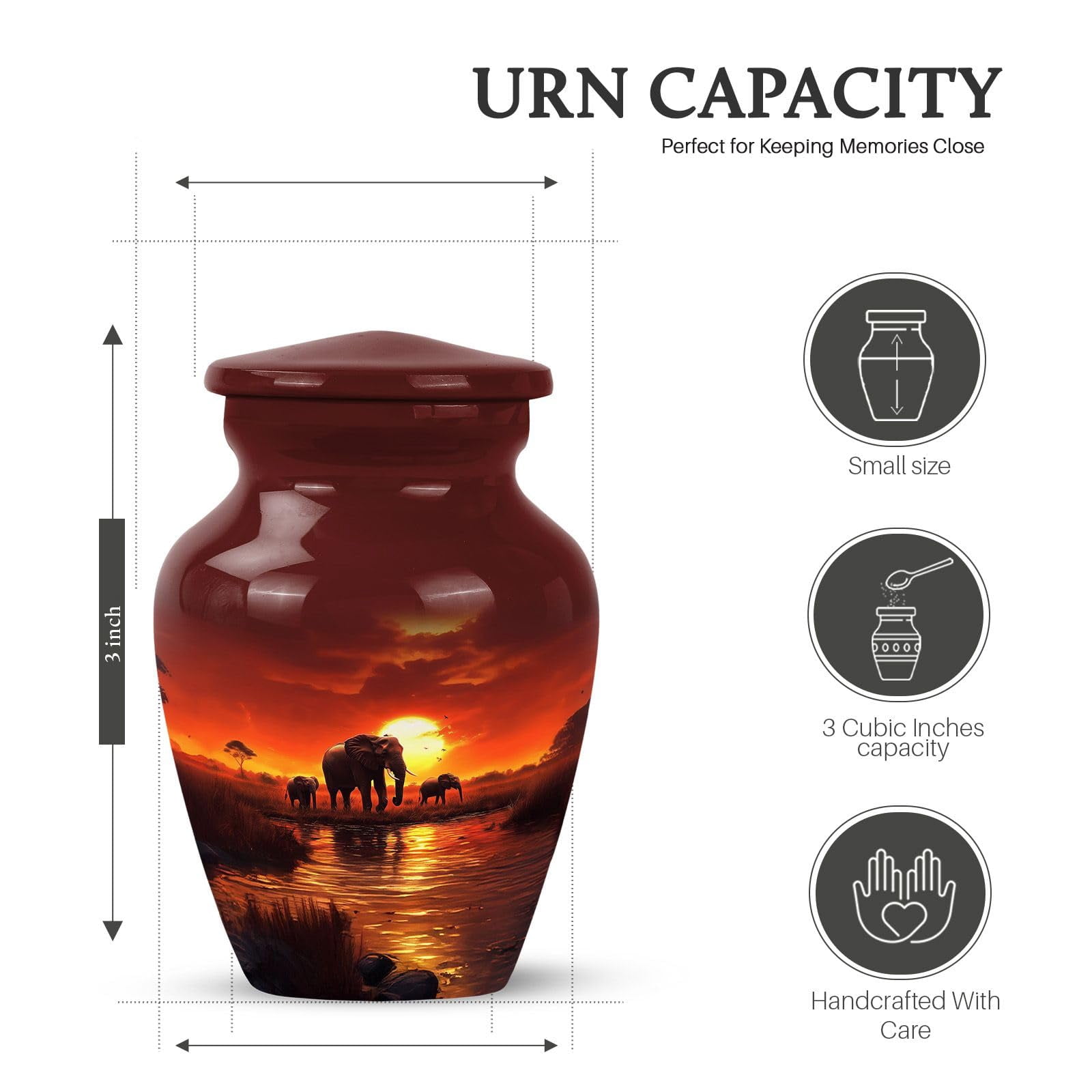 KARYLIZ Elephant Urns for Ashes Adult Male - Sunset Burial Urn - Elephant Family Urns for Human Ashes Adult Female Cremation - Memorial Small Ash Urn for Human