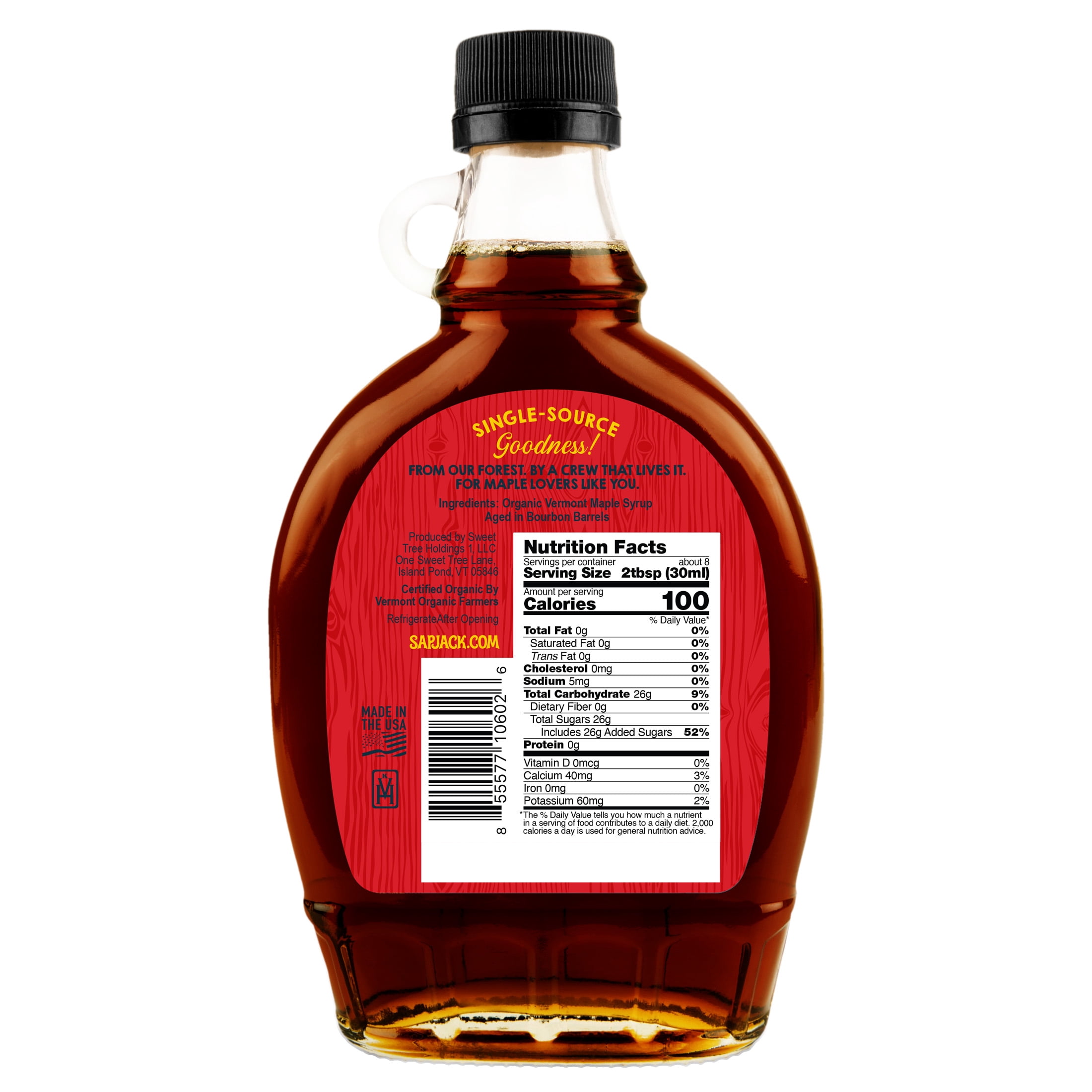 SAPJACK Bourbon Barrel Aged Organic Maple Syrup - 8 oz - 100% Pure Maple Syrup aged in Bourbon Barrels