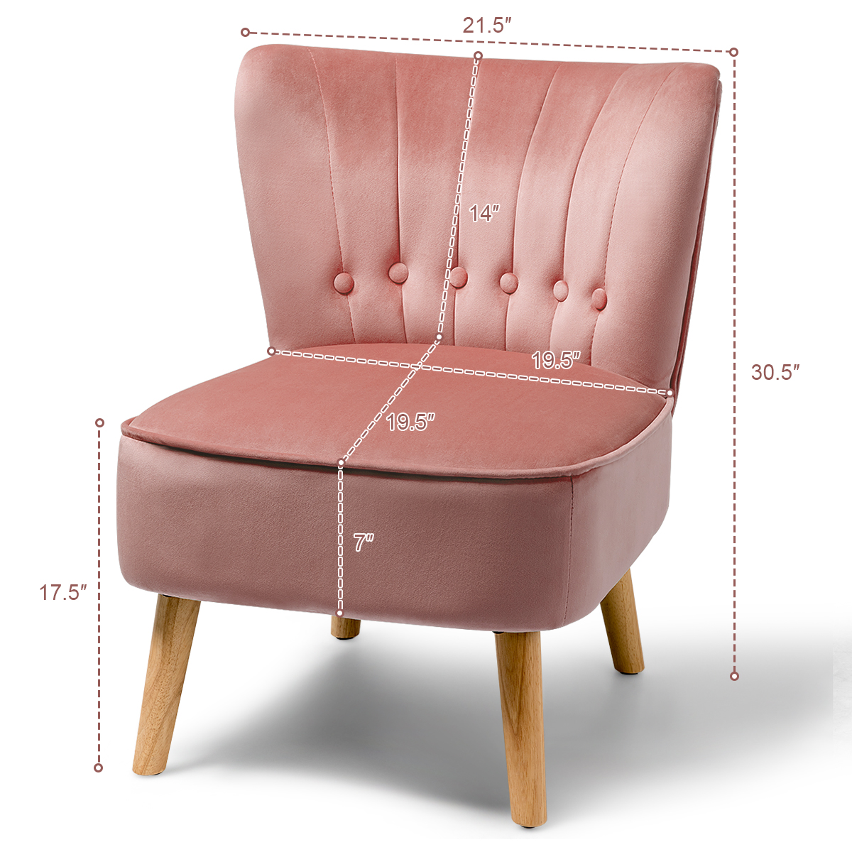 Gymax 2PCS Accent Chair Single Sofa Armless Leisure Chair w/ Wood Legs Pink