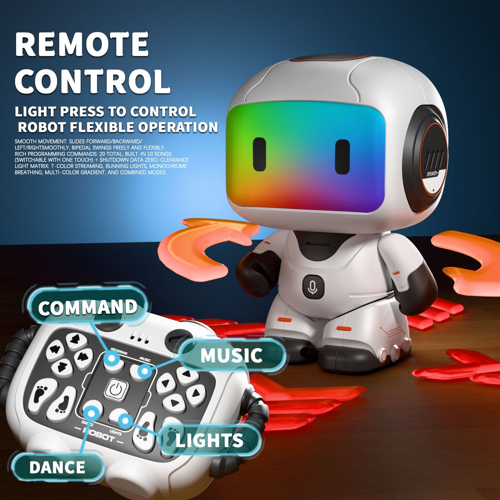 Smart Interactive Robot Toy with Remote Control & Touch Sensor, Programmable Dancing Robot with Music, Lights & Voice Recorder for Kids,Black