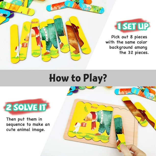 Puzzle animaux en bois pour enfants de 1, 2, 3 ans, pour filles et