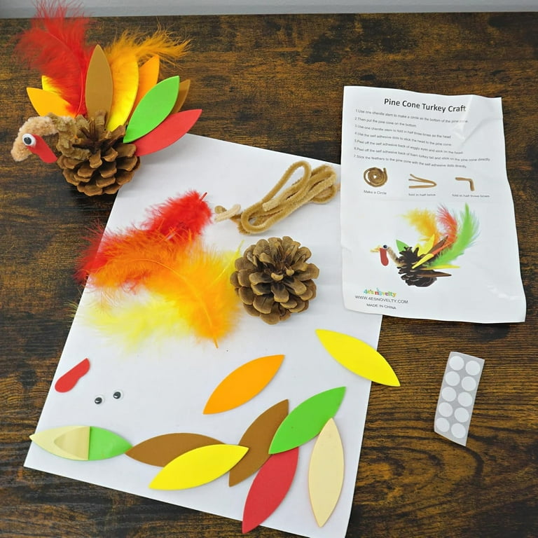 4E's Novelty 12 Pack Pinecone Turkey Craft Kit DIY Thanksgiving