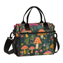 FORMRS Insulated Lunch Bag Unisex Large Capacity with Shoulder Strap, Orange Mushroom