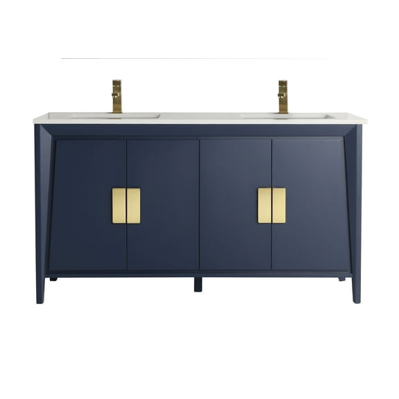 60" Larvotto Navy Blue Contemporary Double Sink Bathroom Vanity - CL-22NB60-QT