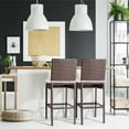 thumbnail image 5 of Outdoor Bar Stools Wicker Patio Stools & Bar Chairs Set of 2 Counter Height Stools Footrest Armless Brown, 5 of 7