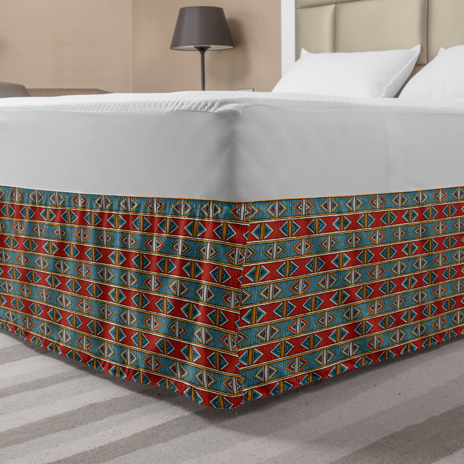Kente Pattern Bed Skirt, Tribal Traditional Triangles and