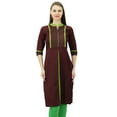 thumbnail image 1 of Phagun Women Solid Pattern Mandarin Collar Straight Kurti Indian Designer Ethnic Dress, 1 of 8