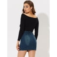 thumbnail image 4 of Allegra K Faldas de mezclilla para mujer Minifalda de mezclilla de cintura alta ajustada con cremallera frontal blues XL, 4 of 5