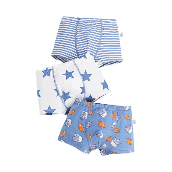 Xfvqtps 3PCS Kids Toddler Little Boys Underwear Boxer Briefs Cotton Soft Stripe Star Print Assorted Panties Pack Age 2-9 Years Blue