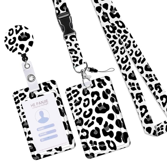 Lanyard with Retractable Badge Reel Card Holder Leopards Print Identity Card Badge Holder with Removable Neck Lanyard