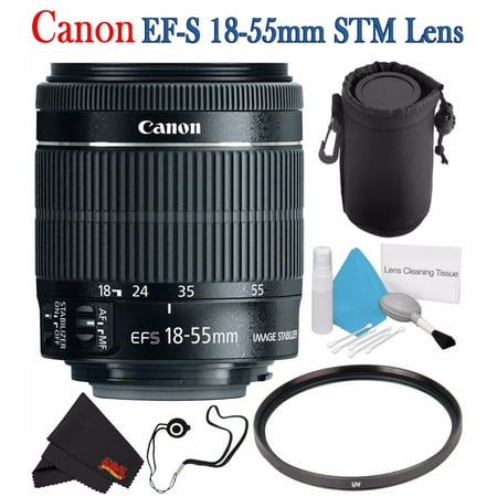 Canon EF-S 18-55mm F/3.5-5.6 IS STM Lens + 58mm UV Filter + Lens Cap Keeper + Deluxe Lens Pouch + Deluxe 3pc Lens Cleaning Kit Bundle (International Version)