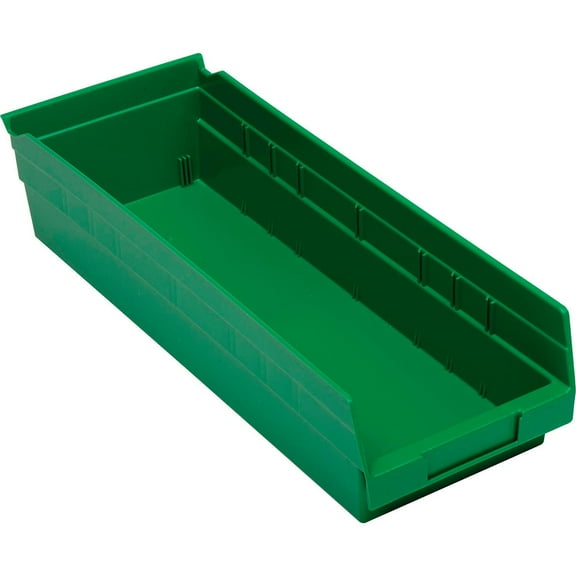 Plastic Shelf Bin Nestable 6-5/8"W x 17-7/8" D x 4"H Green, Lot of 12
