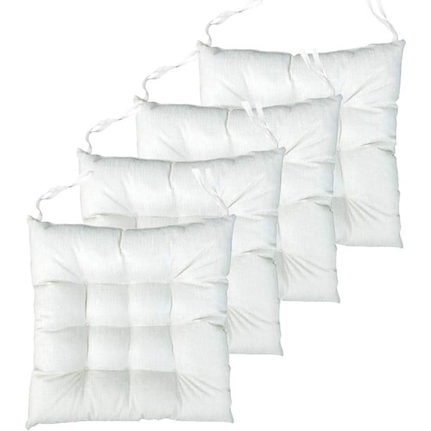 Xiao Hua Juego de 4 cojines cuadrados de capitoné para silla, con lazos, color beige y blanco, 45,7 x 45,7 x 7,6 cm