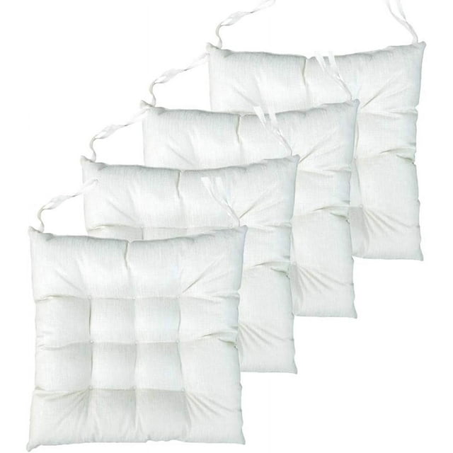 Nvzi Juego de 4 cojines para sillas de interior con mechones sólidos y cuadrados, con lazos, color beige y blanco, 45,7 x 45,7 x 7,6 cm