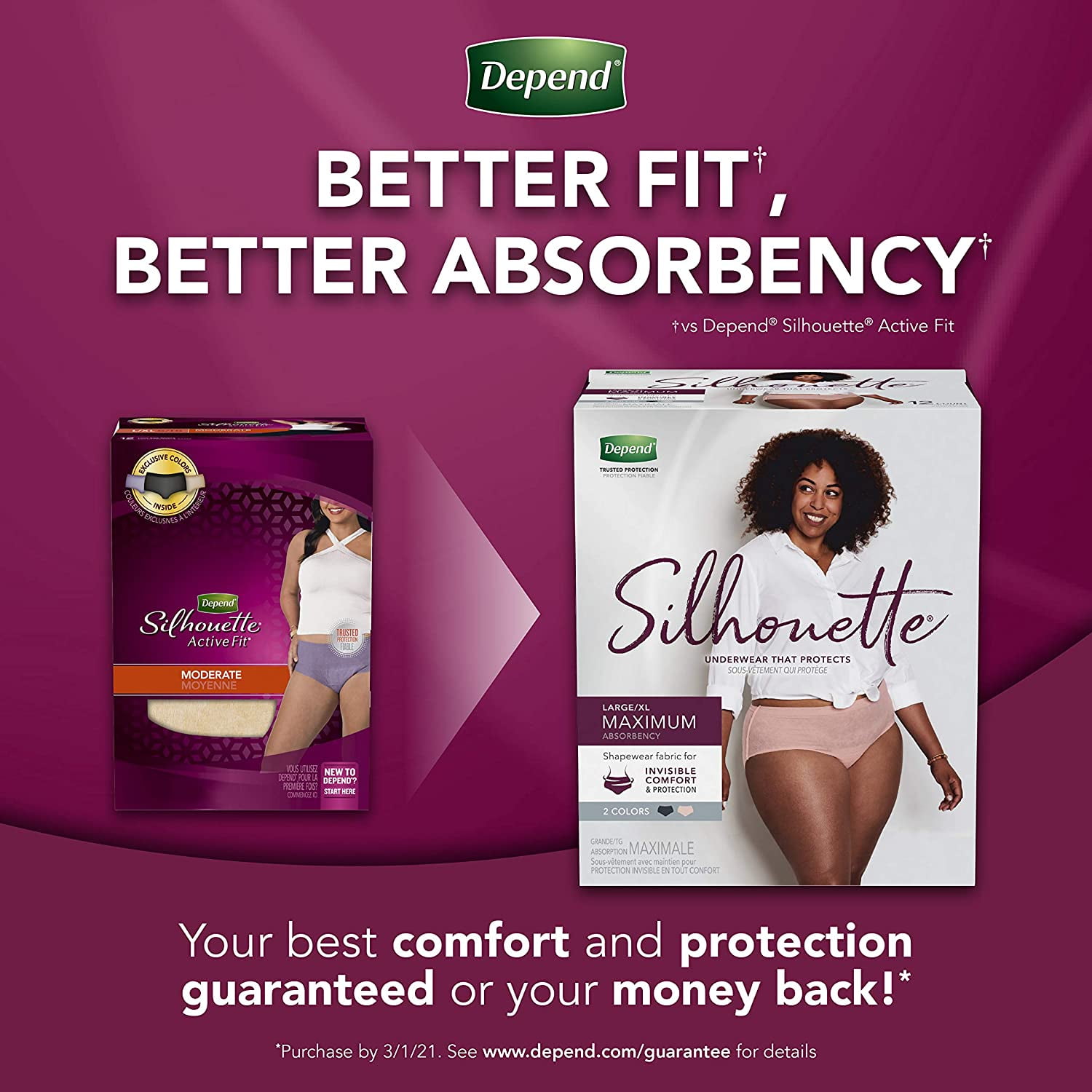 Depend Silhouette Incontinence & Postpartum Underwear for Women, Large Size  12ct